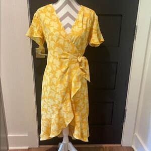 JOIE Amelian Yellow Floral Wrap Dress Size S
